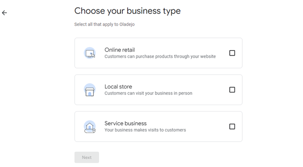 Choose Your Business Category