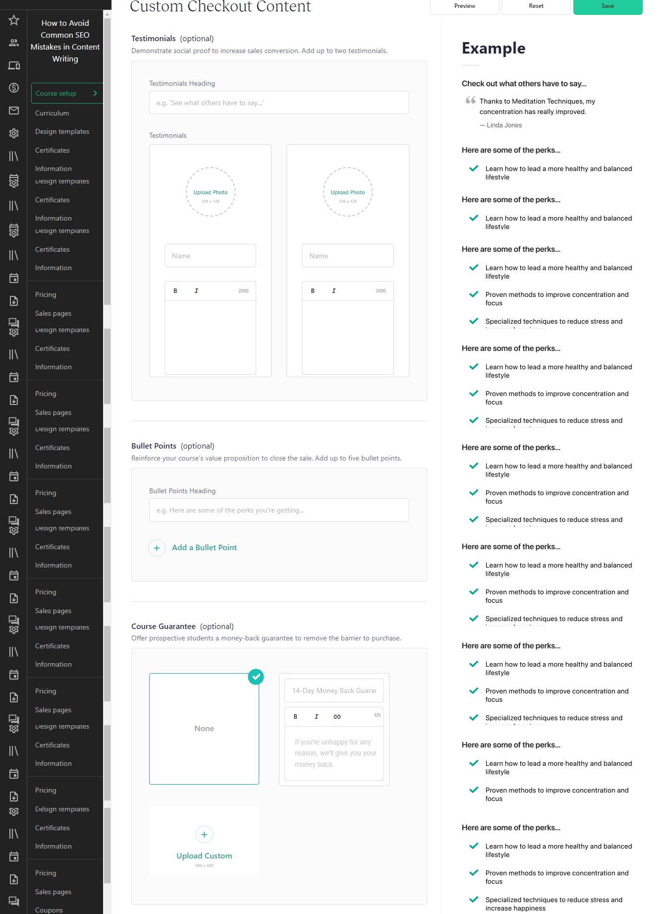 Set up the checkout page