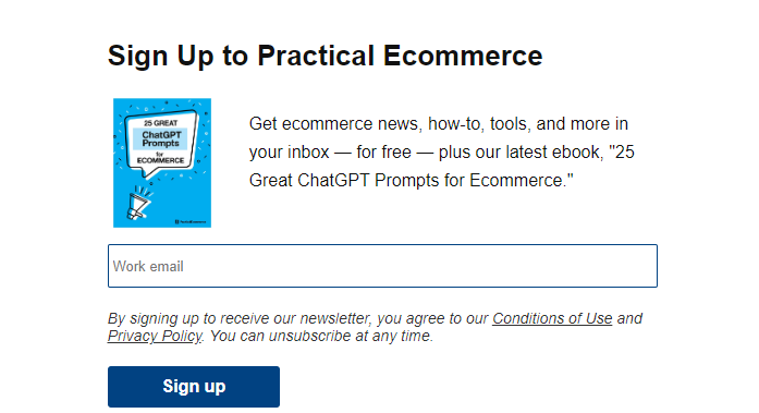 sign up for practical ecommerce newsletter